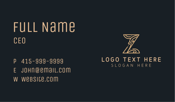 Elegant Decorative Letter Z Business Card Design Image Preview