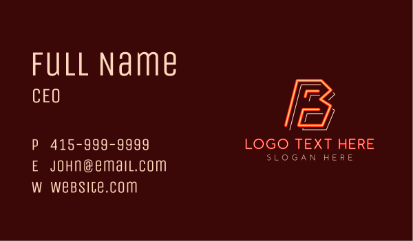 Neon Arcade Orange Letter B Business Card Design Image Preview