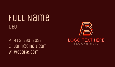 Neon Arcade Orange Letter B Business Card Image Preview