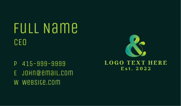 Green Ampersand Calligraphy Business Card Design Image Preview