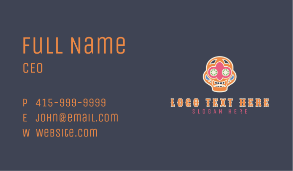 Colorful Mexican Skull Business Card Design Image Preview
