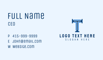 Blue Classic Letter T  Business Card Image Preview