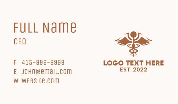 Brown Caduceus Pharmaceutical  Business Card Design Image Preview