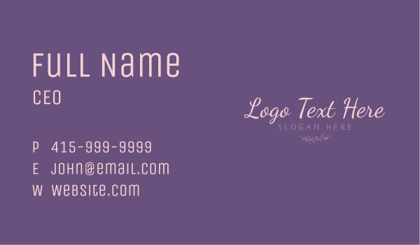 Purple Ornate Script Wordmark Business Card Design