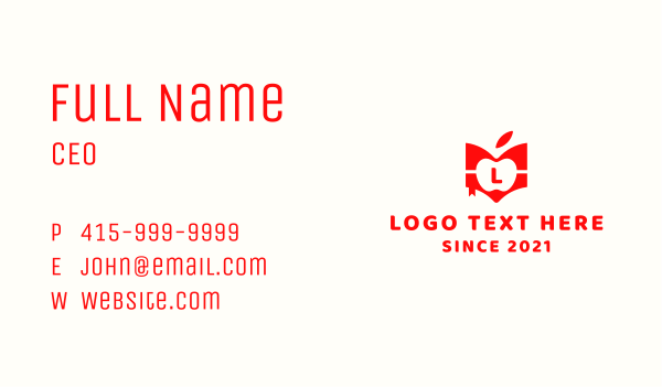Red Apple Book Business Card Design Image Preview
