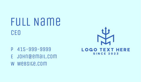 Blue Trident Letter M  Business Card Design Image Preview