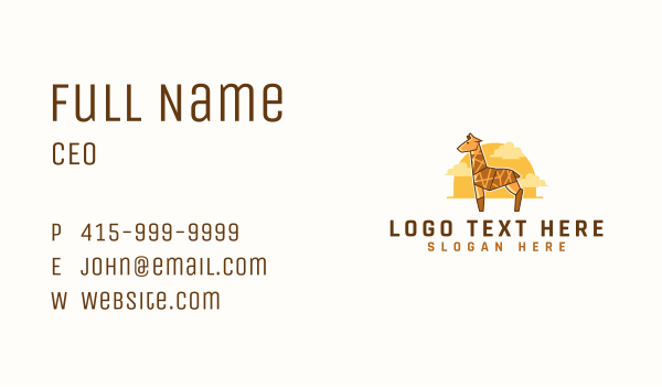 Giraffe Animal Safari Business Card Design Image Preview