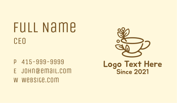 Branch Leaf Coffee Cup Business Card Design Image Preview