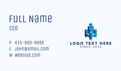 3D Blue Building HH Business Card Image Preview