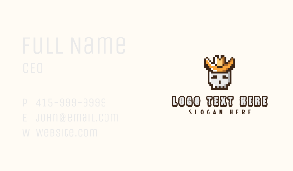 Pixelated Cowboy Skull Business Card Design Image Preview