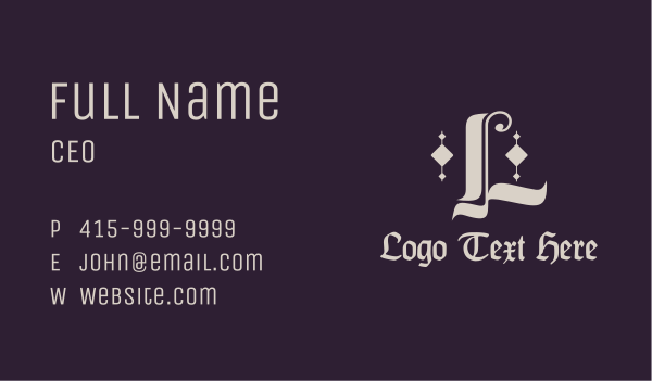 Gothic Calligraphy Letter L Business Card Design