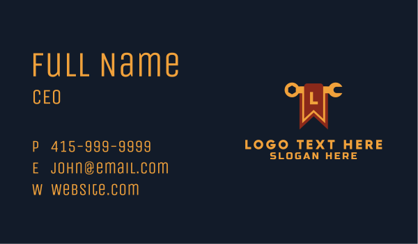 Wrench Banner Letter Business Card Design Image Preview