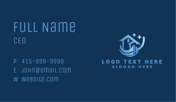 Blue House Cleaning Mop Business Card Design Image Preview