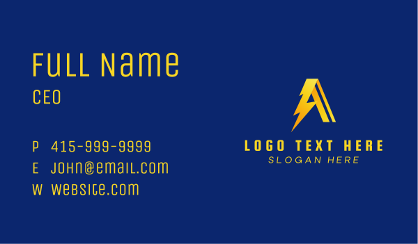 Electric Bolt Letter A  Business Card Design Image Preview
