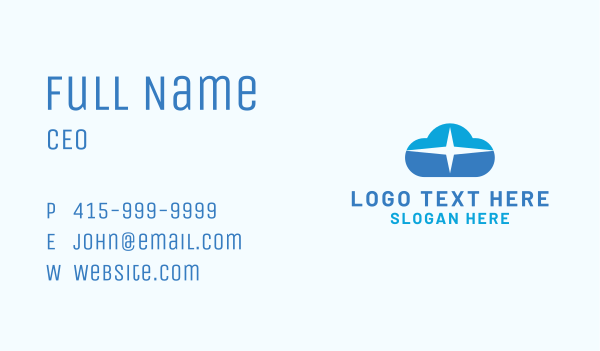 Blue Sparkle Cloud Business Card Design Image Preview
