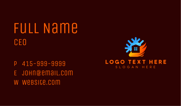 House Flame Snowflake HVAC Business Card Design Image Preview