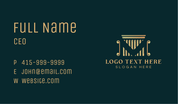 Golden Legal Pillar Letter M Business Card Design Image Preview