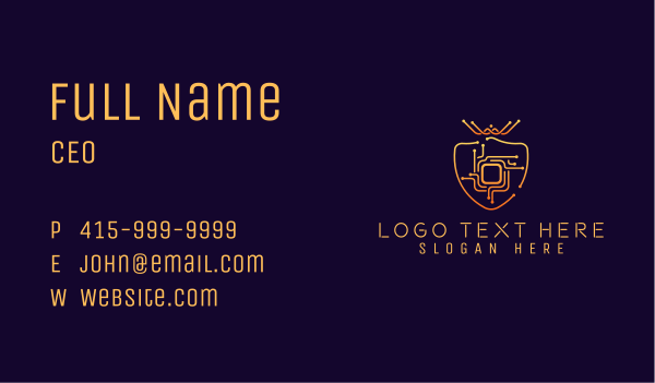 Golden Circuit Shield Business Card Design Image Preview