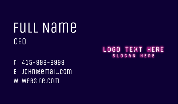 Pink Neon Wordmark Business Card Design Image Preview
