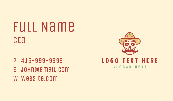 Mustache Calavera Skull Business Card Design Image Preview