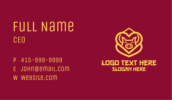 Golden Asian Pig Business Card Design Image Preview