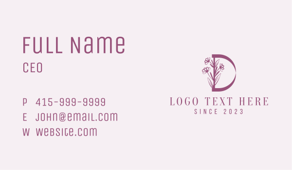 Pink Florist Letter D  Business Card Design Image Preview