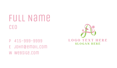 Floral Leaf Ribbon Letter A Business Card Image Preview