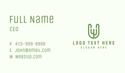 Green Cactus Letter W Business Card Image Preview