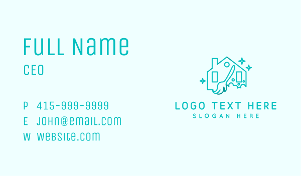 Teal Housekeeper Broom Business Card Design Image Preview