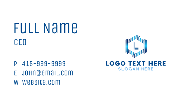 Blue Metallic Hexagon Business Card Design Image Preview