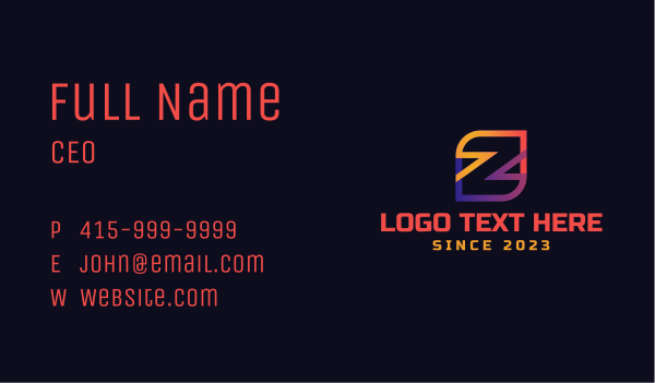 Colorful Letter Z Business Card Design Image Preview