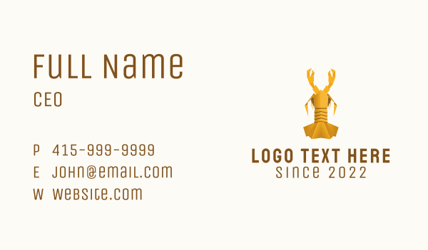 Yellow Lobster Origami  Business Card Design Image Preview