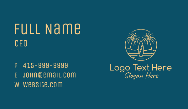 Yellow Tropical Surfboards Business Card Design Image Preview