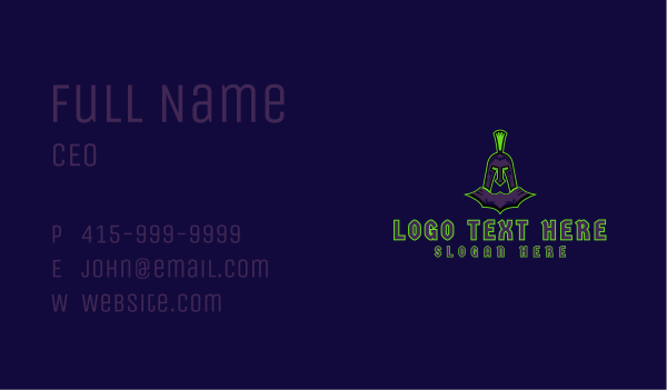 Neon Spartan Warrior Gaming  Business Card Design Image Preview