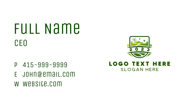 Lawn Mower Gardening Shield Business Card Design Image Preview