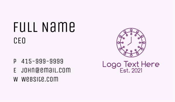 Purple Minimalist Clock  Business Card Design Image Preview
