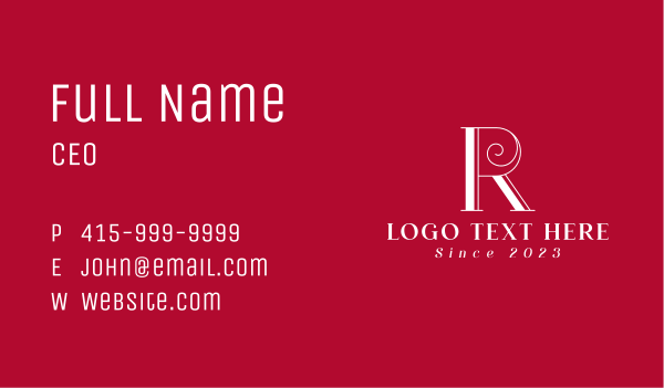 White Retro Letter R  Business Card Design Image Preview