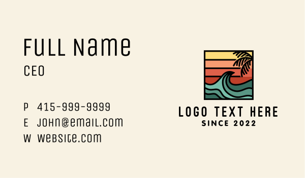 Summer Sunset Wave Resort  Business Card Design Image Preview