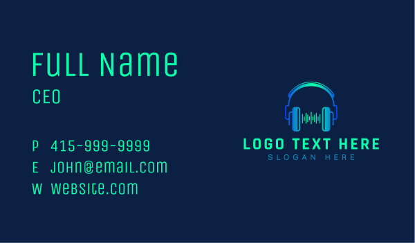 Wave Music Headset Business Card Design Image Preview
