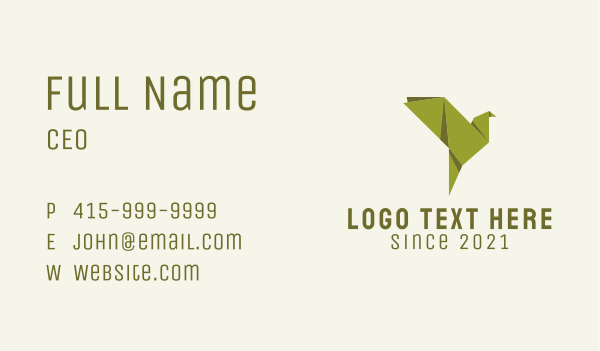Green Bird Origami  Business Card Design Image Preview