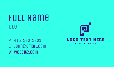 Blue Pixel Letter P Business Card Image Preview