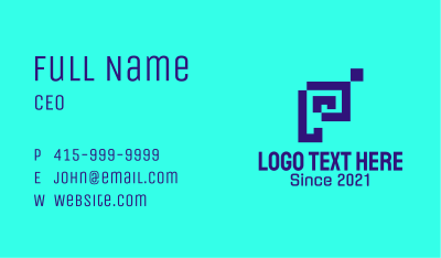 Blue Pixel Letter P Business Card