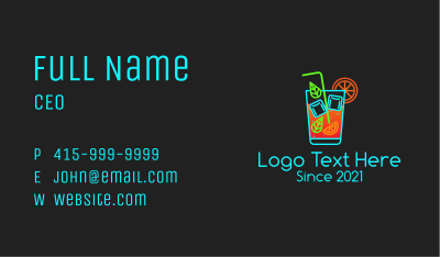 Neon Cocktail Drink  Business Card Image Preview