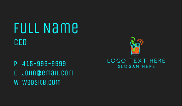 Neon Cocktail Drink  Business Card Design Image Preview