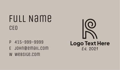 Black Curly Letter R Business Card