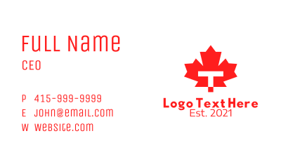 Red Maple Leaf Letter T Business Card