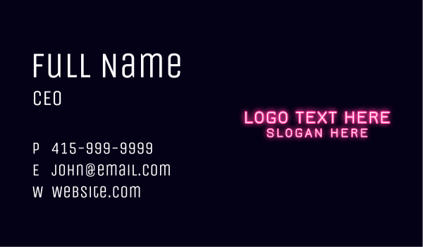 Neon Light Wordmark Business Card Design Image Preview