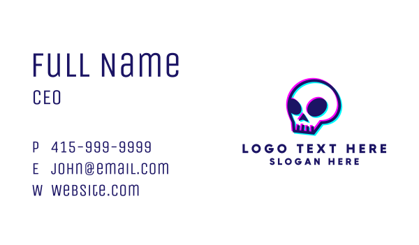 Scary Skull Glitch Business Card Design Image Preview