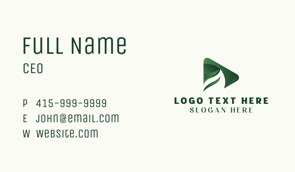 Eco Leaf Play Button Business Card Design Image Preview