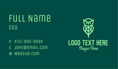 Green Owl Leaf Business Card Image Preview